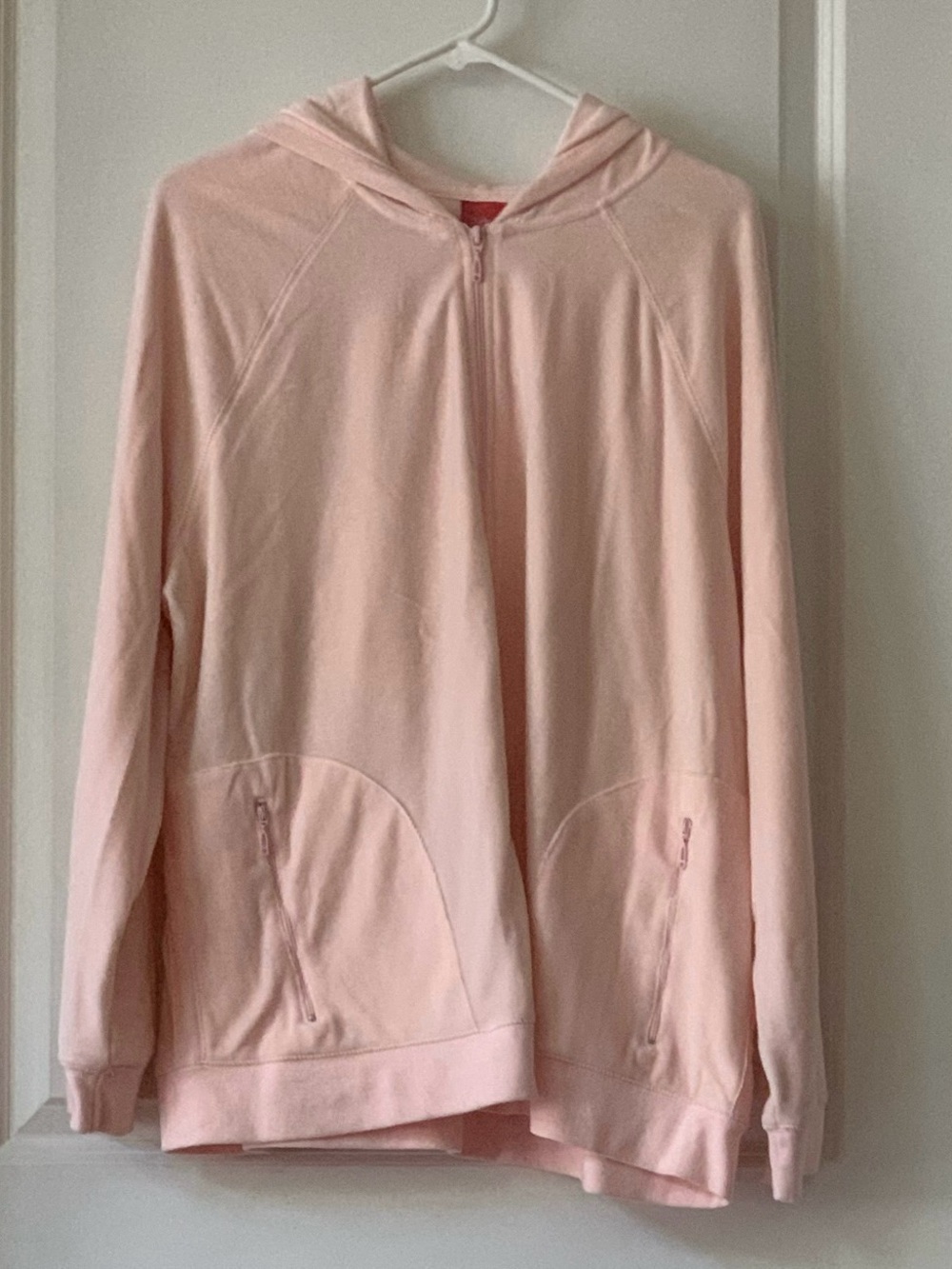 Peachy-Pink Zip-Front Velour Hoodie